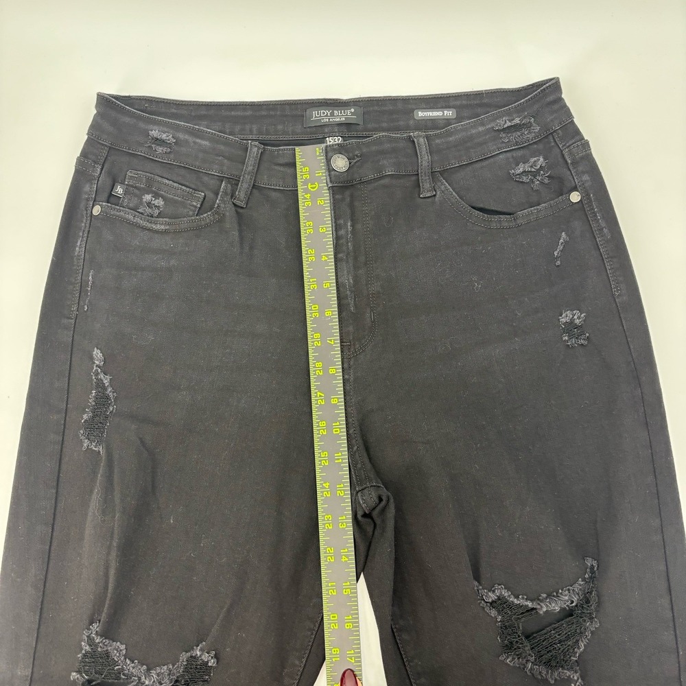 Judy Blue Jeans Womens 15/32 Black Boyfriend Fit Ripped Distressed High Rise - Picture 12 of 13